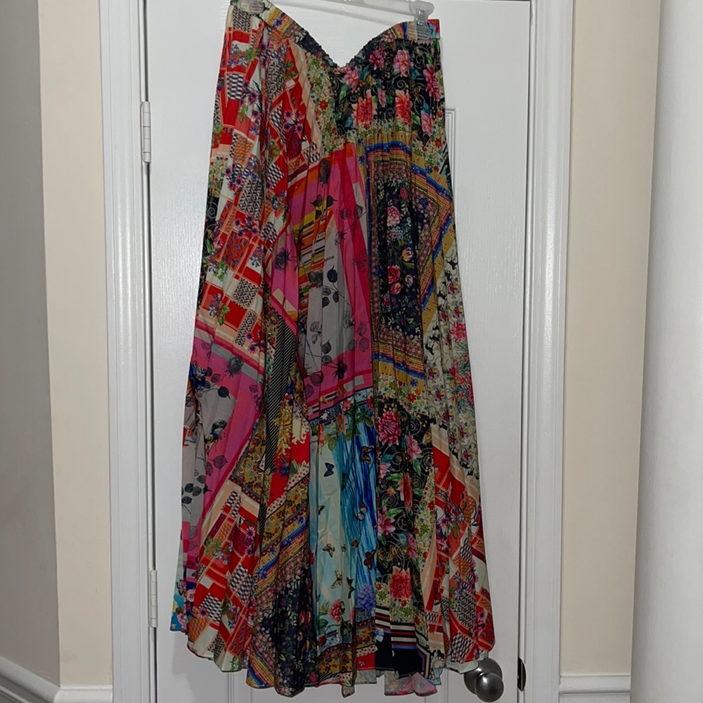 Johnny Was multi printed pleated maxi skirt